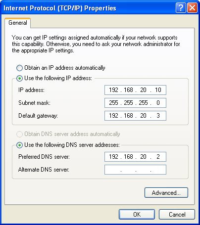 Static IP configuration