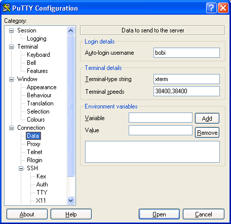 PuTTY user setup
