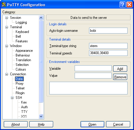 Настройка на потребител в PuTTY